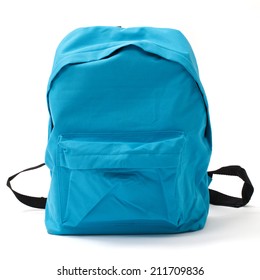 Blue School Bag Isolated On White With Clipping Path