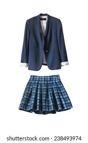 Blue School Uniform Jacket And Skirt On White Background