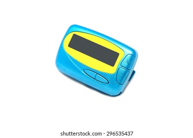 Blue Screen Pager Is An Old One Way Pager Against A White Background 