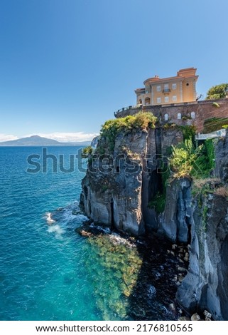 The blue sea and the coast of the Sorrento Coast in Summer. Naples Italy