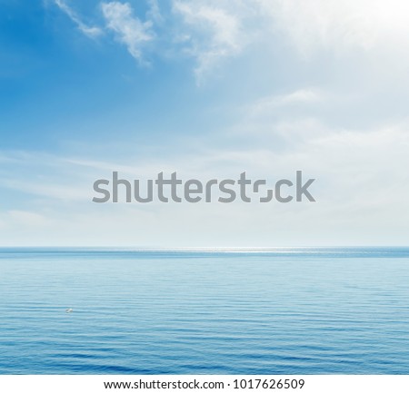 Blue sea and sky with clouds. Ukrainian Black Sea view, Crimea.
