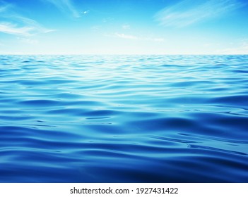 Blue Sea Water. Ocean Surface Natural Background On Sky