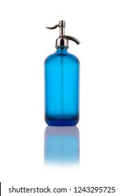 Blue Seltzer Bottle Against White
