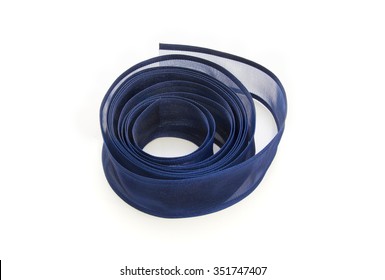 Blue Sheer Ribbon On White Background