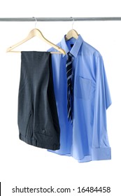 Blue Shirt And Pants On A Hanger