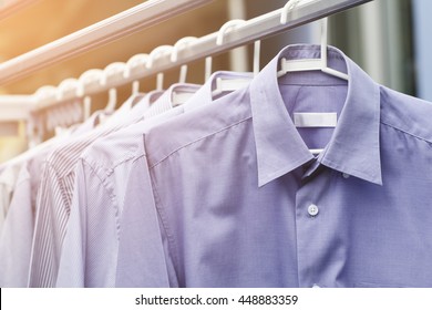 Blue Shirt Wait For Dry After Cleaning Clothes On Daytime