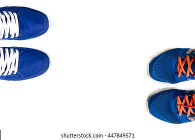 Blue Shoes Two Style On White Background.