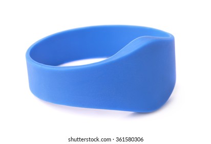 Blue Silicone RFID Bracelet Isolated On White