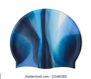 Blue Silicone Swim Cap Isolated On White