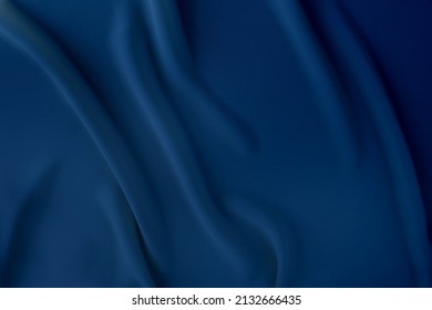 Blue Silk Fabric, Delicate Satin With Soft Pleats For Designer, Text Mockup, Cards, Luxury Concept. Smooth Elegant Golden Silk Or Satin Texture Can Use As Background. Retro Style