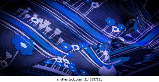 Blue Silk Fabric With White Stripes. Royal Blue Silk Looks Regal. Its Captivating Discreet Sheen, Medium Weight And Firm Hand Make It An Elegant Design For Special Occasions.