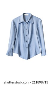 Blue Silk Office Blouse Isolated Over White