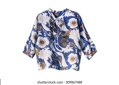 Blue Silk Ornamental Blouse Isolated Over White