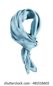 Blue silk tied neckerchief on white background