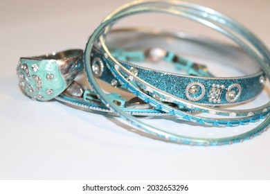 Blue and silver jewelry bangles