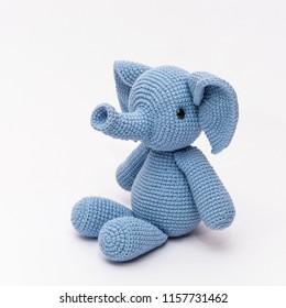 Blue Sitting Elephant, Crochet Toy.