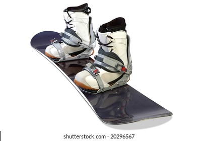 Blue Ski With Boots On A White Background