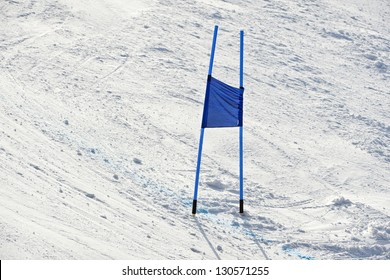 Blue Ski Gate At Giant Slalom Race