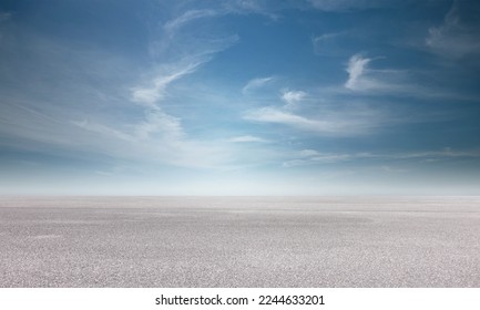 Blue Sky Background Cloud Horizon with Empty Concrete Floor