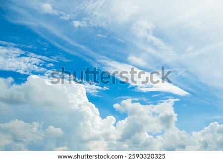 Blue sky background cloudy clear abstract nature day sunny light bright clean summer spring season, ozone air high, view landscape fluffy atmosphere environment ecosystem energy.