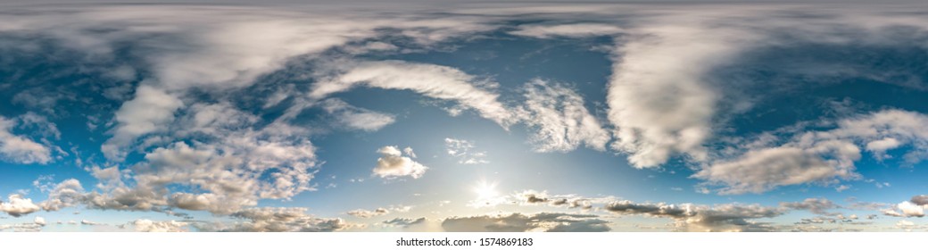 blue sky with beautiful cumulus clouds. Seamless hdri panorama 360 degrees angle view  with zenith for use in 3d graphics or game development as sky dome or edit drone shot
