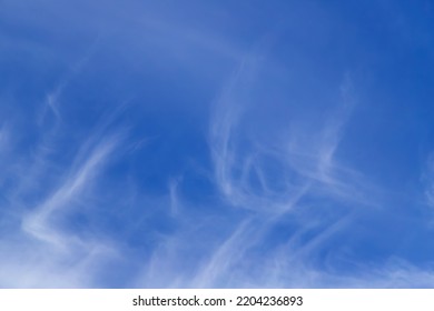 Blue Sky Cirrus Clouds. Natural Beautiful Scene.