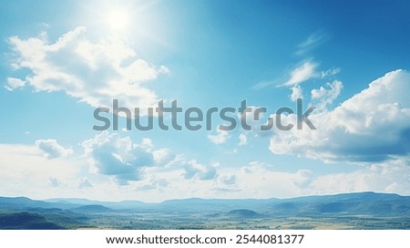 Blue sky and cloud with meadow tree. Plain landscape background for summer poster
