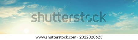 Blue sky with clouds. Horizontal banner. Abstract nature background. Horizontal banner