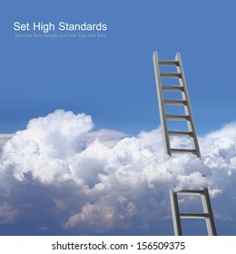 Blue sky with clouds and ladder, way to success concept