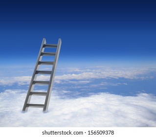 Blue Sky With Clouds And Ladder, Way To Success Concept