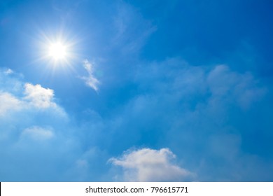 Blue Sky With Clouds And Sun.