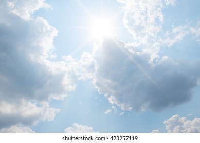Blue sky with clouds and sun rays