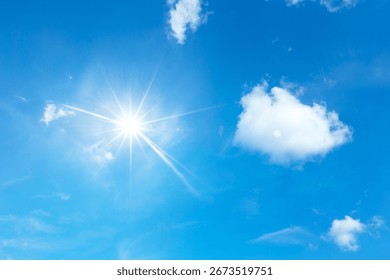 blue sky with clouds and sun reflection