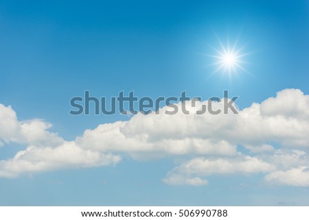 Blue sky with clouds and sun reflection