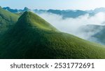 Blue sky and fresh morning. A peaceful, refreshing feeling. View of the hills surrounding Ba Quang, Ha Lang district, Cao Bang province, Vietnam. Nature and landscape background