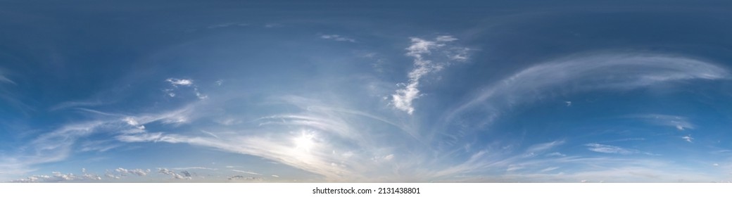 blue sky hdr 360 panorama with white beautiful clouds in seamless projection with zenith for use in 3d graphics or game development as sky dome or edit drone shot for sky replacement - Shutterstock ID 2131438801