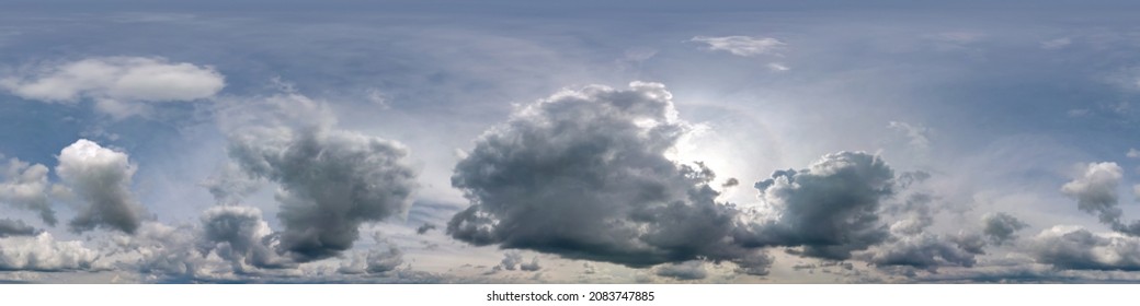blue sky hdri 360 panorama with gray beautiful clouds in seamless projection with zenith for use in 3d graphics or game development as sky dome or edit drone shot for sky replacement - Shutterstock ID 2083747885