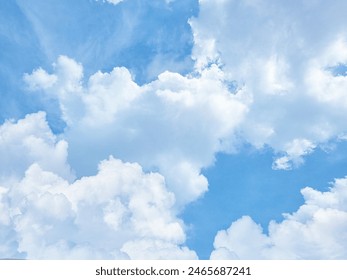 blue sky high abstract shape outdoor group of white clouds background in summer gradient light beauty background. beautiful bright cloud and calm fresh wind air