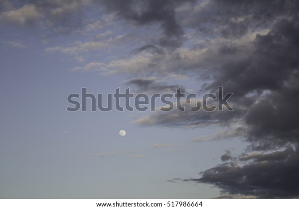 Blue sky with moon\
dusk, nature and outdoor