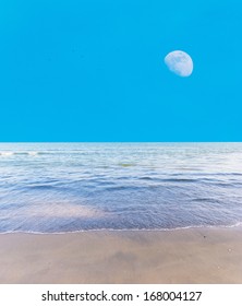 Blue Sky With Moon On Daylight