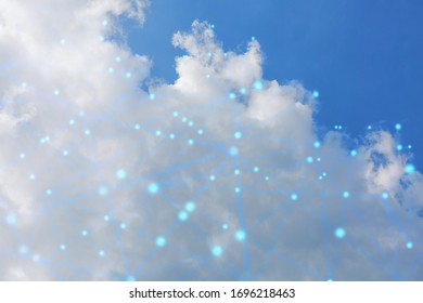 Blue Sky And Network Connection Lines. Cloud Technology