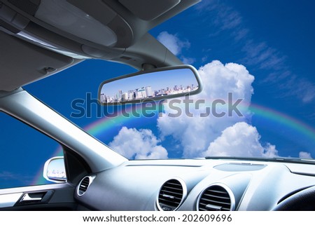 Blue Sky Over The Car Window