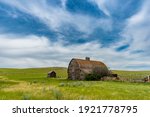 Blue sky over an old prairie barn in the Flintoft-Lankenheath area of Saskatchewan