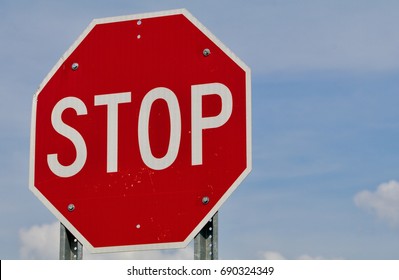 Blue Sky Red Stop Sign Stock Photo 690324349 