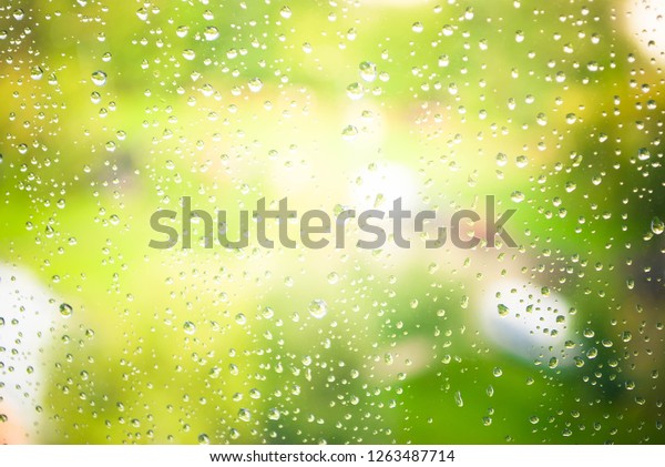 blue sky through the\
window with drops