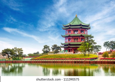 Blue sky and white clouds, ancient Chinese architecture: garden. - Powered by Shutterstock