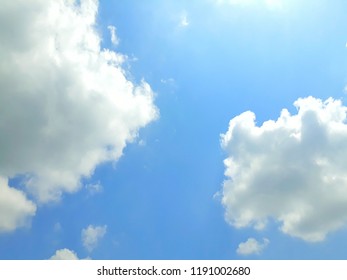 Blue Sky White Clouds Background,selectoin Focus Only On Some Point In Image