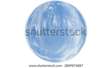 Blue Sky with White Clouds Distorted into Glass Sphere Crystal Ball Shape Isolated on White Background Abstract 3D Digital Graphic Element. 