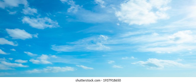 Blue Sky And White Clouds Floated In The Sky On A Clear Day With Warm Sunshine Combined With Cool Breeze Blowing Against The Body Resulting In A Miraculous Refreshing Like Paradise