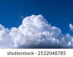 Blue Sky with White Clouds, Sunny Cloudy Sky Texture Background, Fluffy Clouds Pattern, Sunny Cumulus in Blue Air with Copy Space for Text